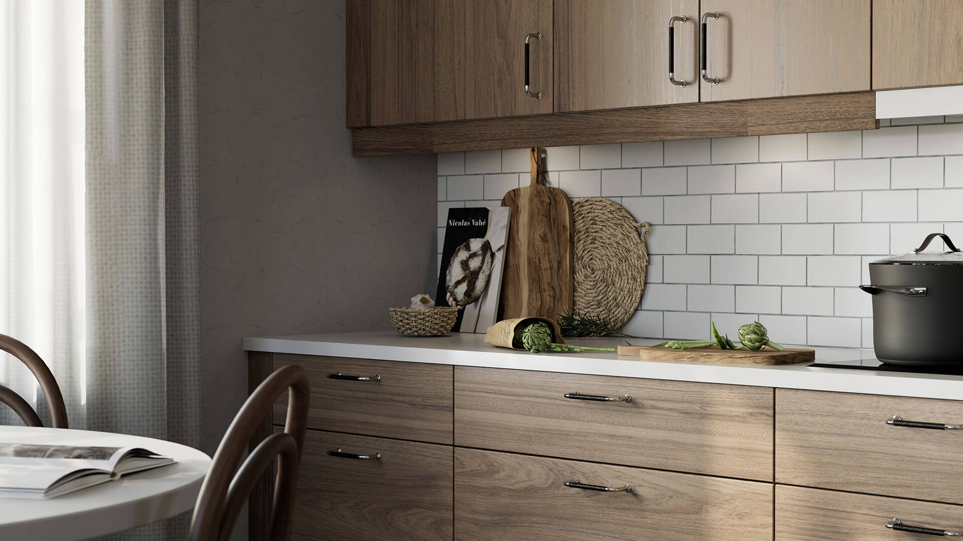 Träköksluckor och lådfronter.